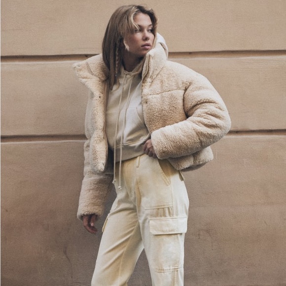 Zara Ecru Padded Fleece Jacket - Picture 11 of 17